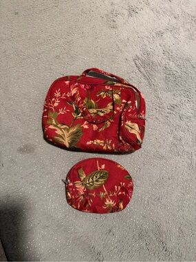 Burgundy Floral Travel and Small  Pouch - Women's Bag Set